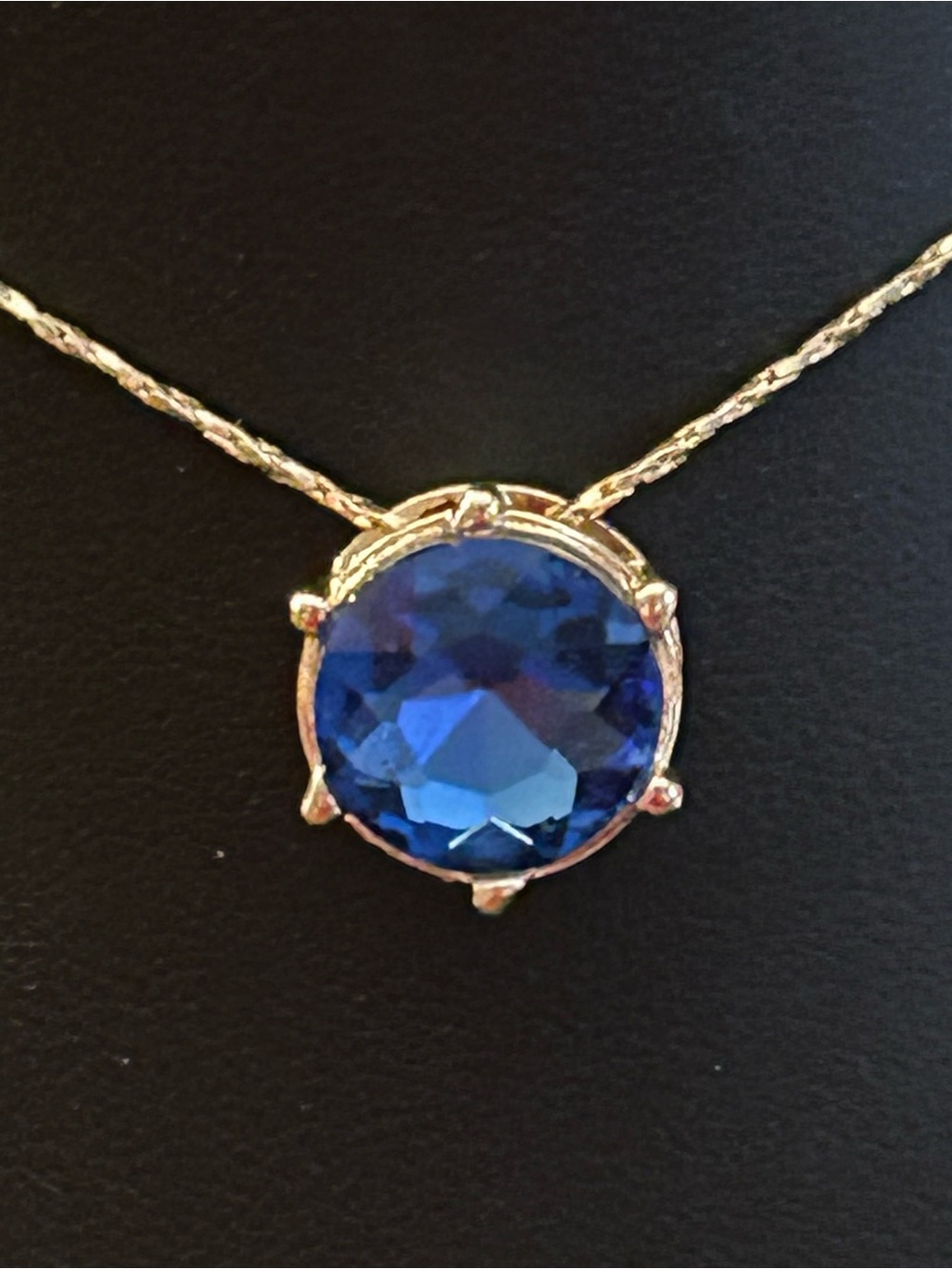 Gold Plated 18” Adjustable Necklace with Round Lapis Blue 💎 Crystal Pendant